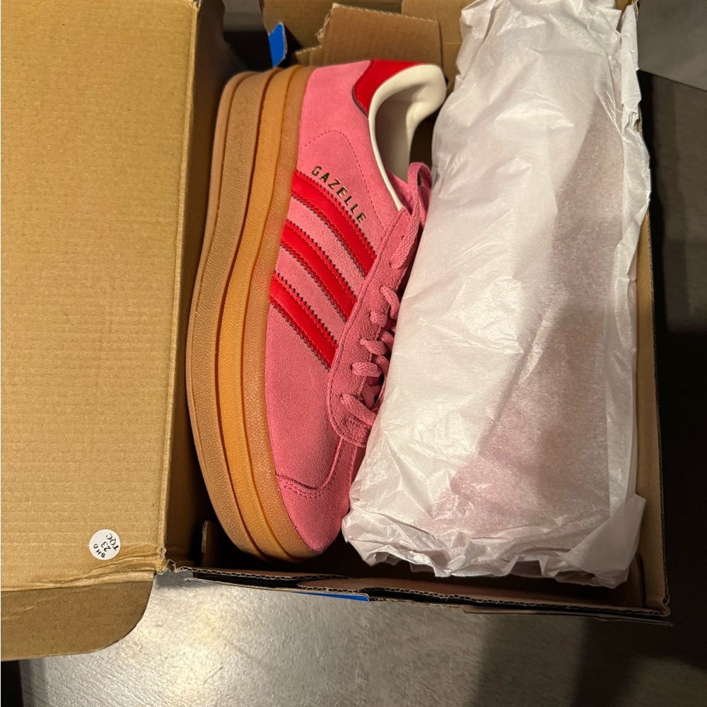 adidas Gazelle Kids Pink Red Sneakers with Gum Sole